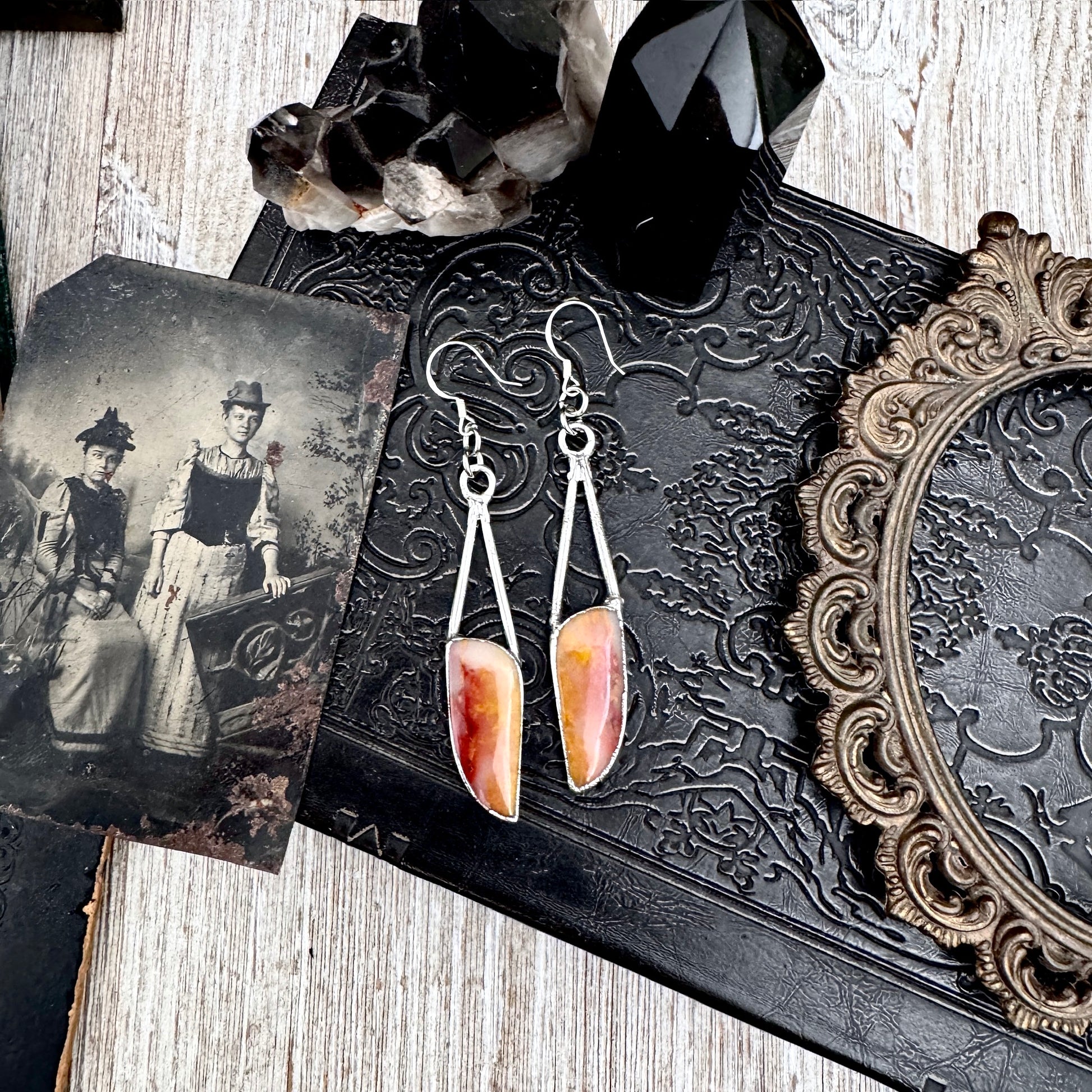 Jasper Fine Silver Crystal Dangle Earrings / Long Dangle Witchy Earrings FOXLARK