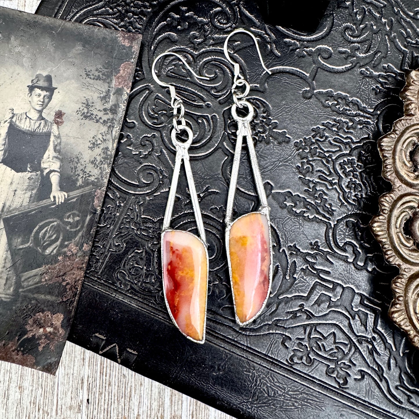 Jasper Fine Silver Crystal Dangle Earrings / Long Dangle Witchy Earrings FOXLARK