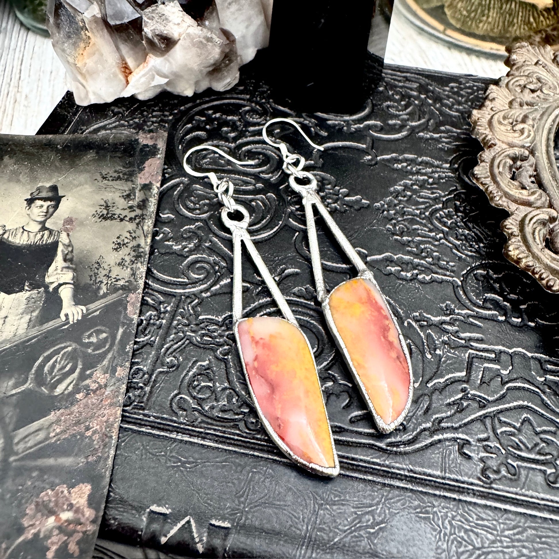 Jasper Fine Silver Crystal Dangle Earrings / Long Dangle Witchy Earrings FOXLARK