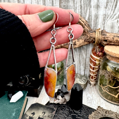 Jasper Fine Silver Crystal Dangle Earrings / Long Dangle Witchy Earrings FOXLARK