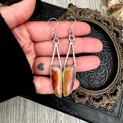 Jasper Fine Silver Crystal Dangle Earrings / Long Dangle Witchy Earrings FOXLARK