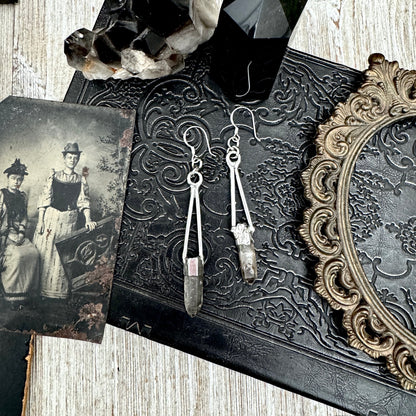 Raw Smoky Quartz Fine Silver Crystal Dangle Earrings / Long Dangle Witchy Earrings FOXLARK