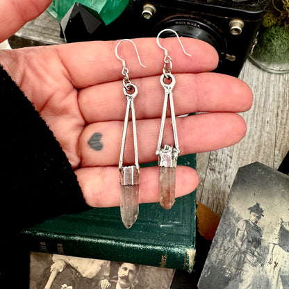 Raw Smoky Quartz Fine Silver Crystal Dangle Earrings / Long Dangle Witchy Earrings FOXLARK