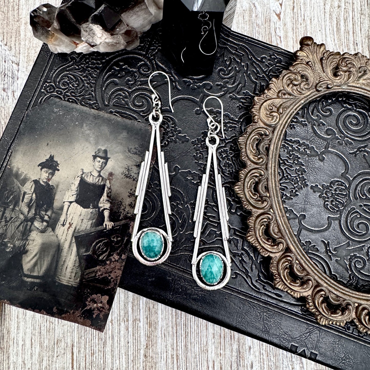 Amazonite Fine Silver Crystal Dangle Earrings / Long Dangle Witchy Earrings FOXLARK