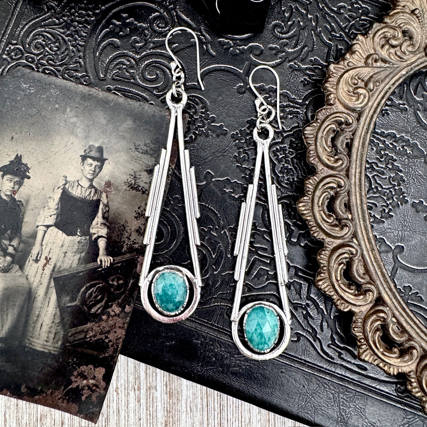 Amazonite Fine Silver Crystal Dangle Earrings / Long Dangle Witchy Earrings FOXLARK
