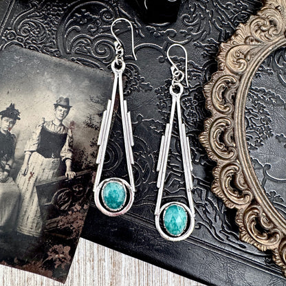 Amazonite Fine Silver Crystal Dangle Earrings / Long Dangle Witchy Earrings FOXLARK
