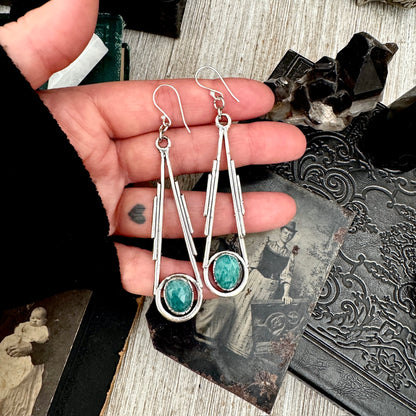 Amazonite Fine Silver Crystal Dangle Earrings / Long Dangle Witchy Earrings FOXLARK
