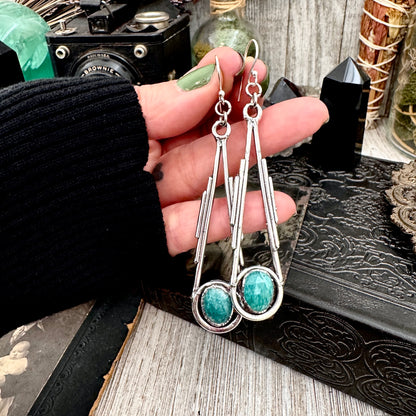 Amazonite Fine Silver Crystal Dangle Earrings / Long Dangle Witchy Earrings FOXLARK