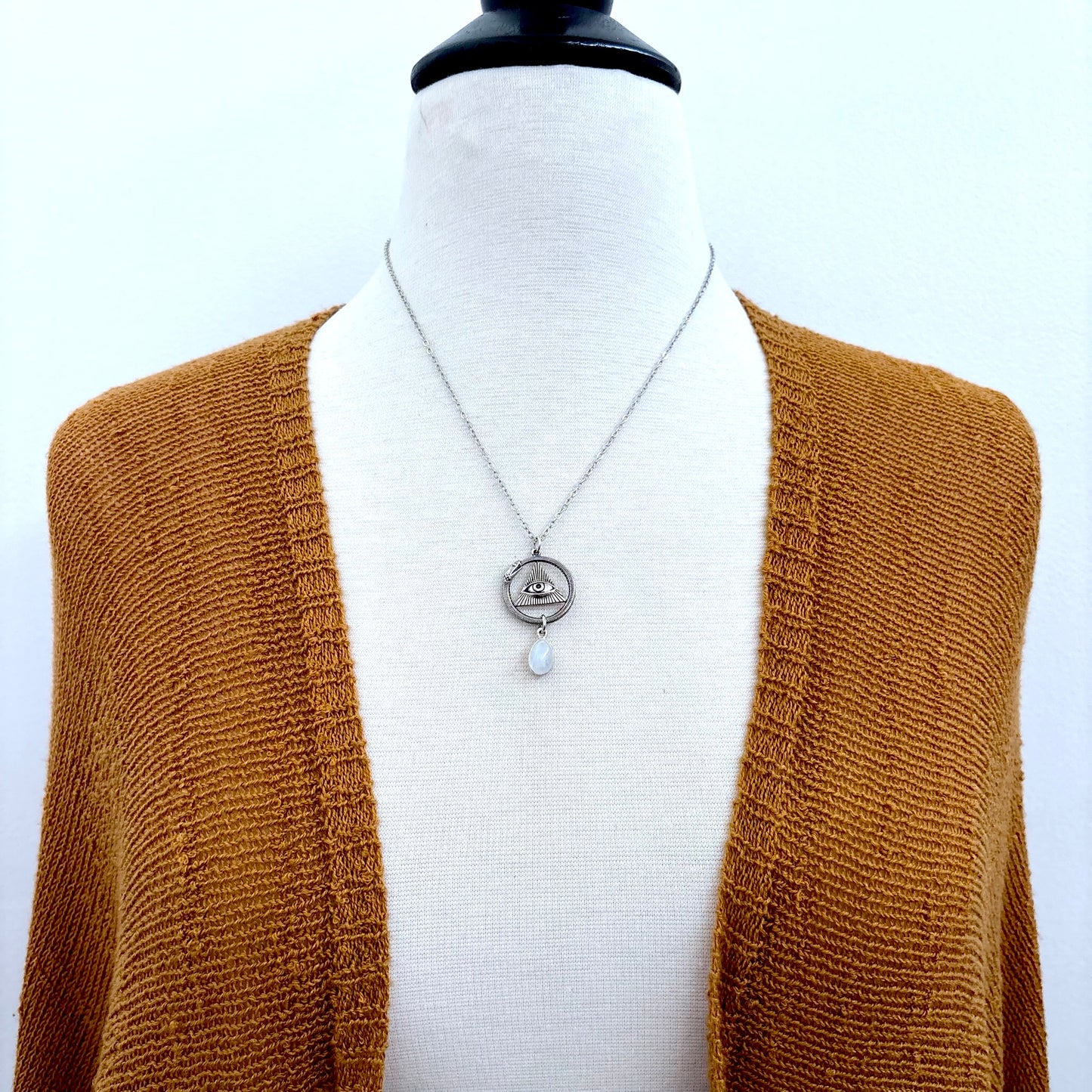 Ouroboros Evil Eye Rainbow Moonstone Talisman Necklace / Talisman Collection-Sterling Silver