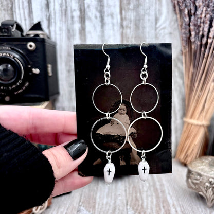 Stainless Steel Coffin Hoop Earrings / Long Dangle Earrings