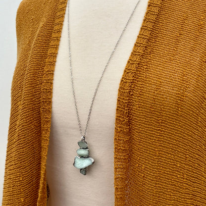 Four Stone Aquamarine Necklace in Fine Silver / Foxlark Collection
