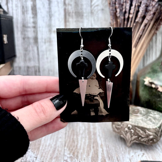 Stainless Steel Black Cross Earrings / Long Dangle Earrings