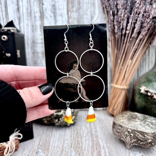 Stainless Steel Candy Corn Hoop Earrings / Long Dangle Earrings