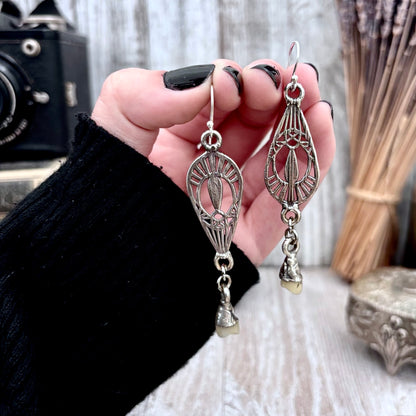 Sterling Silver Dangle Tooth Earrings / Long Dangle Witchy Earrings