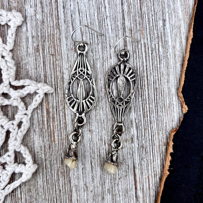 Sterling Silver Dangle Tooth Earrings / Long Dangle Witchy Earrings