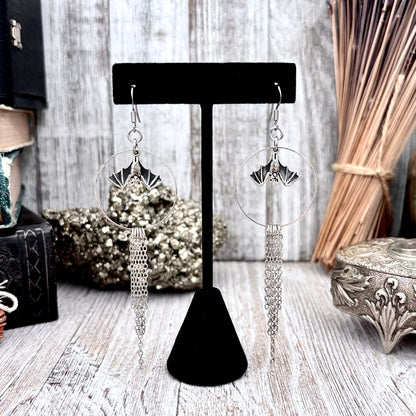 Sterling Silver Bat Fringe Hoop Earrings / Long Dangle Earrings