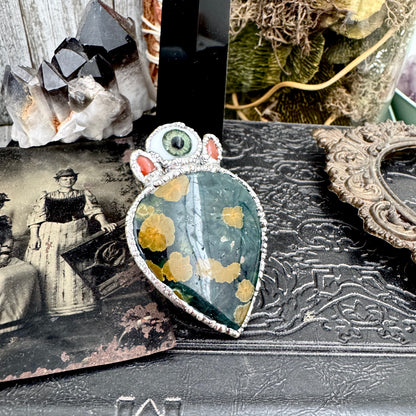 Multi Stone Ocean Jasper Carnelian & Glass Eye Ring In Fine Silver Size 8.5 / Foxlark Collection