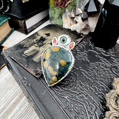 Multi Stone Ocean Jasper Carnelian & Glass Eye Ring In Fine Silver Size 8.5 / Foxlark Collection