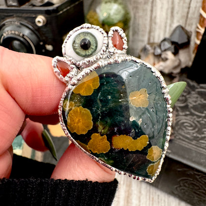 Multi Stone Ocean Jasper Carnelian & Glass Eye Ring In Fine Silver Size 8.5 / Foxlark Collection