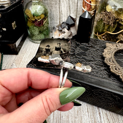 Multi Stone Clear Quartz Citrine & Rainbow Moonstone Ring In Fine Silver Size 10 / Foxlark Collection