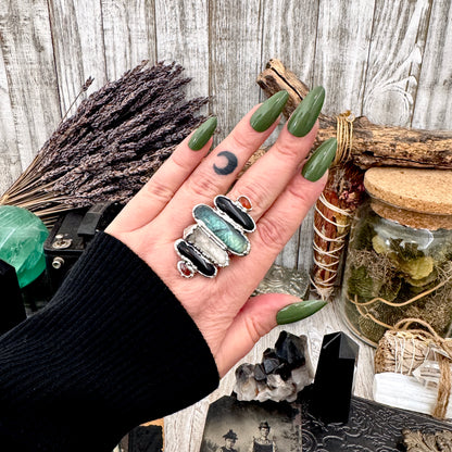 Multi Stone Carnelian Black Onyx Clear Quartz & Labradorite Ring In Fine Silver Size 9 / Foxlark Collection