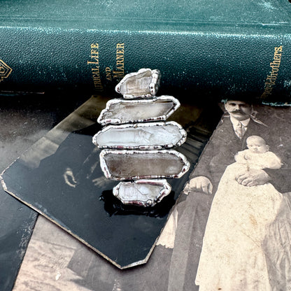 Multi Stone Clear Quartz & Smoky Quartz Ring In Fine Silver Size 9 / Foxlark Collection