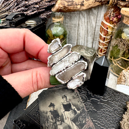 Multi Stone Clear Quartz & Smoky Quartz Ring In Fine Silver Size 9 / Foxlark Collection