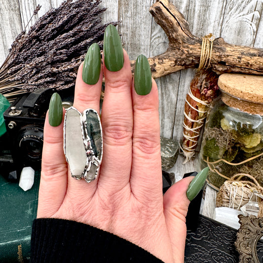 Multi Stone Clear Quartz & Moss Agate Ring In Fine Silver Size 6.5 / Foxlark Collection