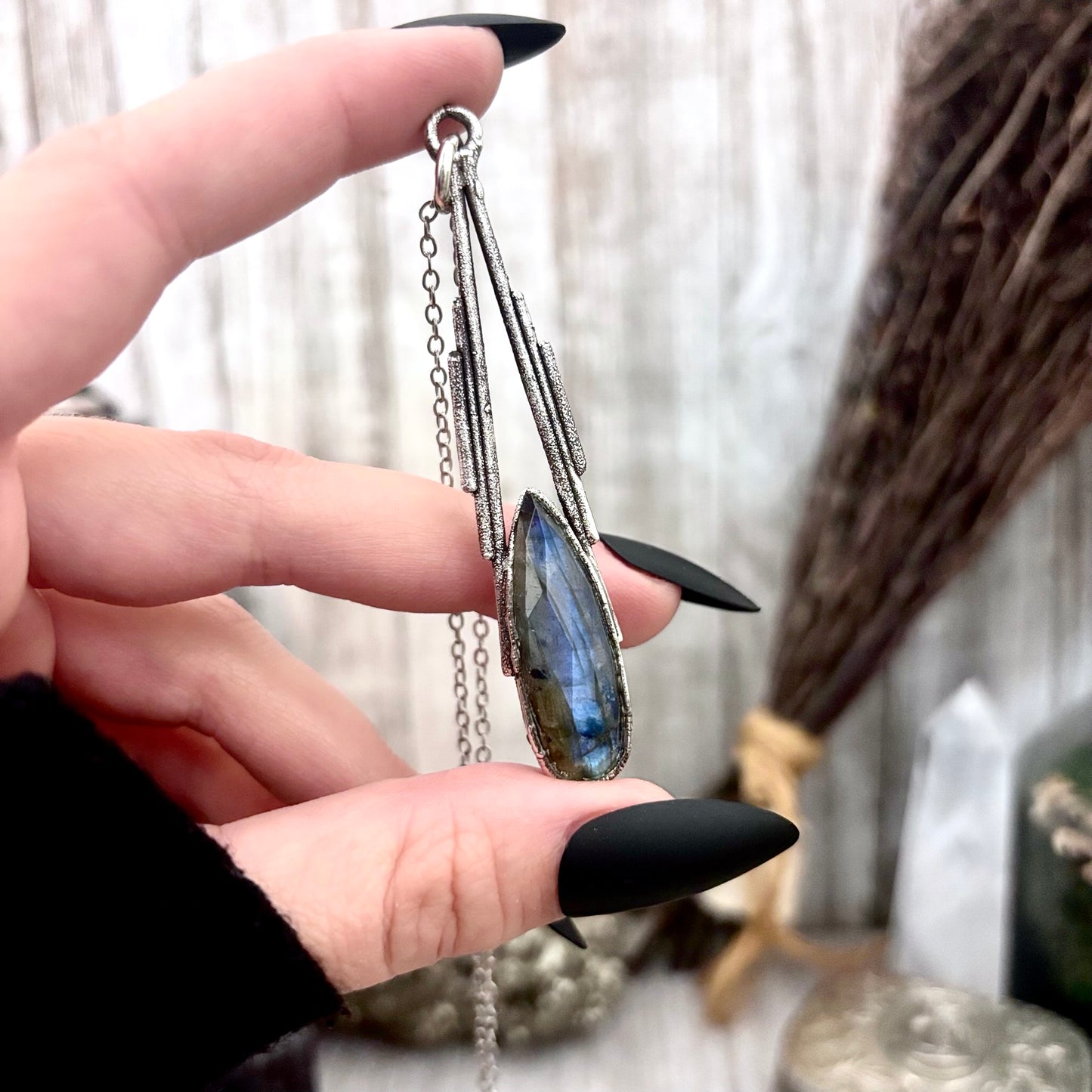 Blue Labradorite Crystal Necklace in Fine Silver / Foxlark Collection - One of a Kind