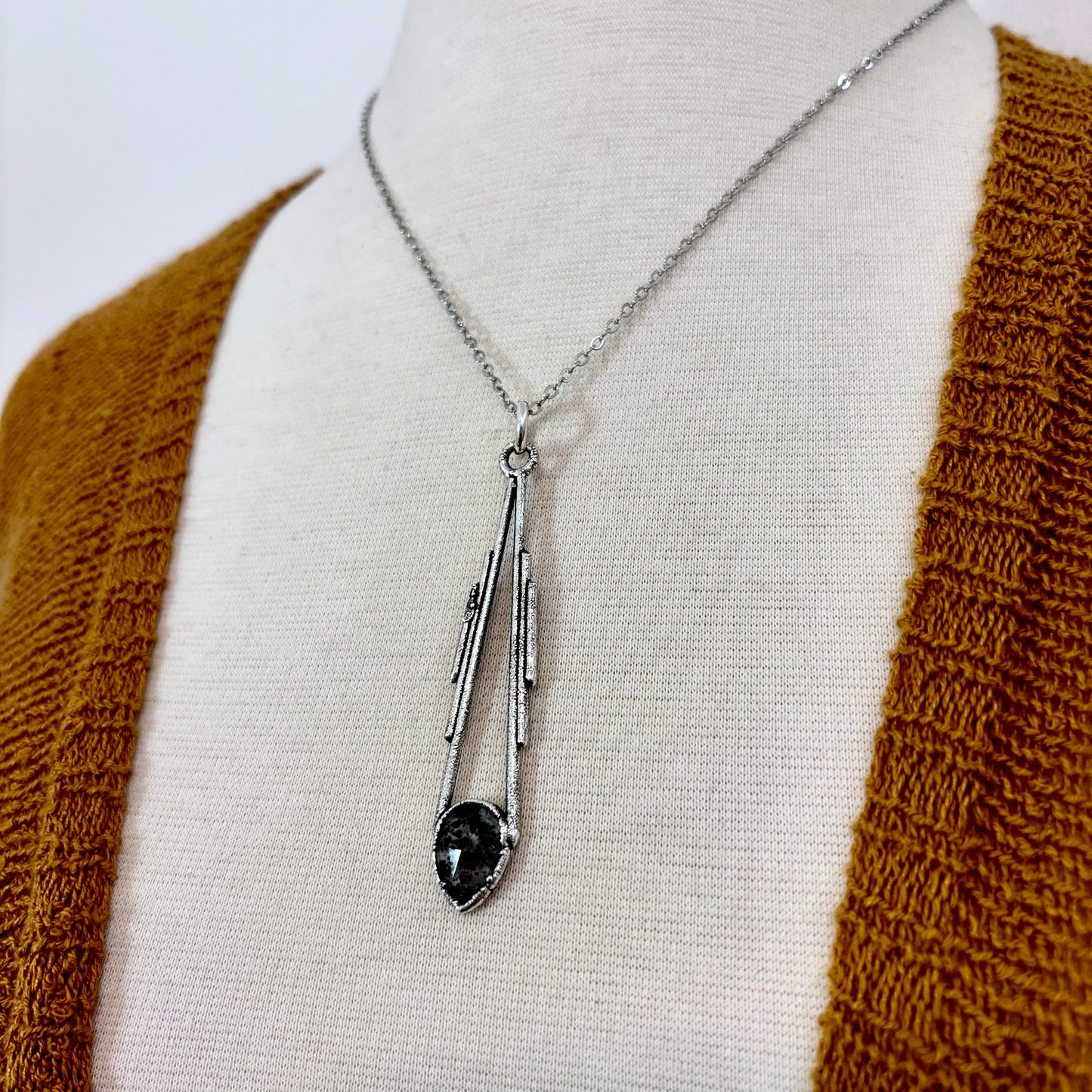 Graphite Included Quartz Crystal Necklace in Fine Silver / Foxlark Collection - One of a Kind