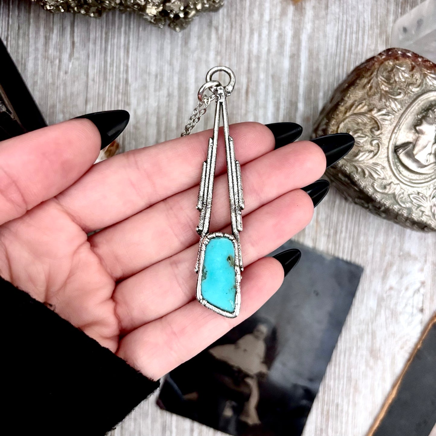 Blue Turquoise Crystal Necklace in Fine Silver / Foxlark Collection - One of a Kind