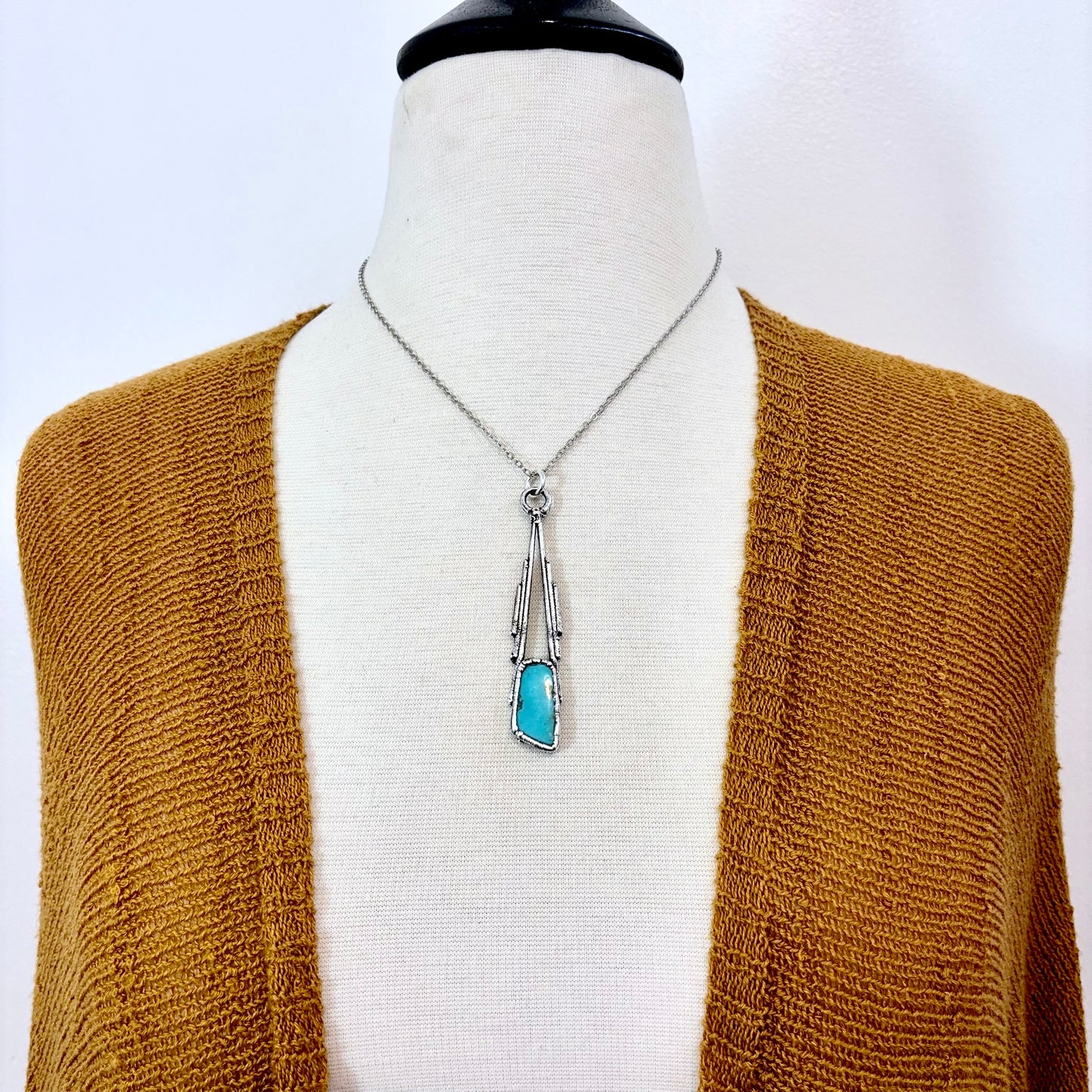 Blue Turquoise Crystal Necklace in Fine Silver / Foxlark Collection - One of a Kind
