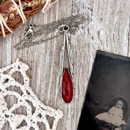 Red Carnelian Crystal Necklace in Fine Silver / Foxlark Collection - One of a Kind