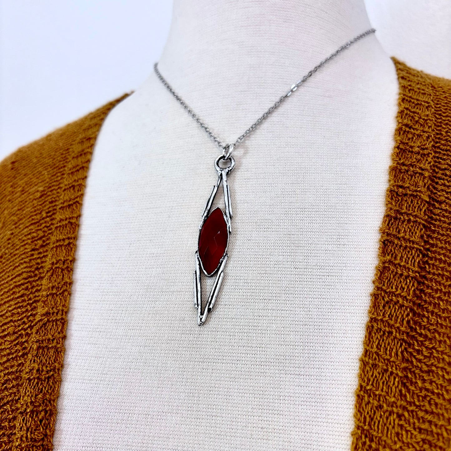 Red Carnelian Crystal Necklace in Fine Silver / Foxlark Collection - One of a Kind
