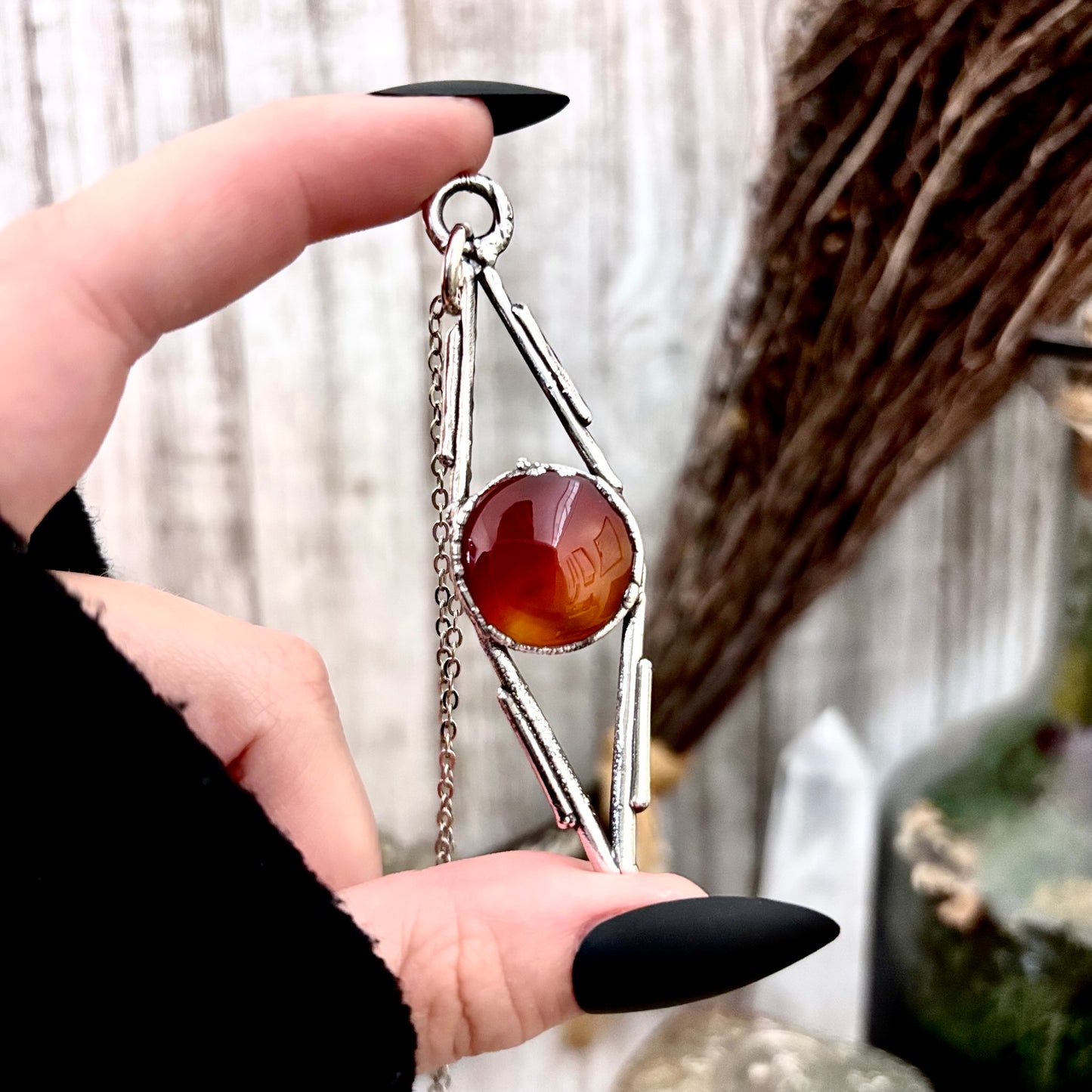 Red Carnelian Crystal Necklace in Fine Silver / Foxlark Collection - One of a Kind