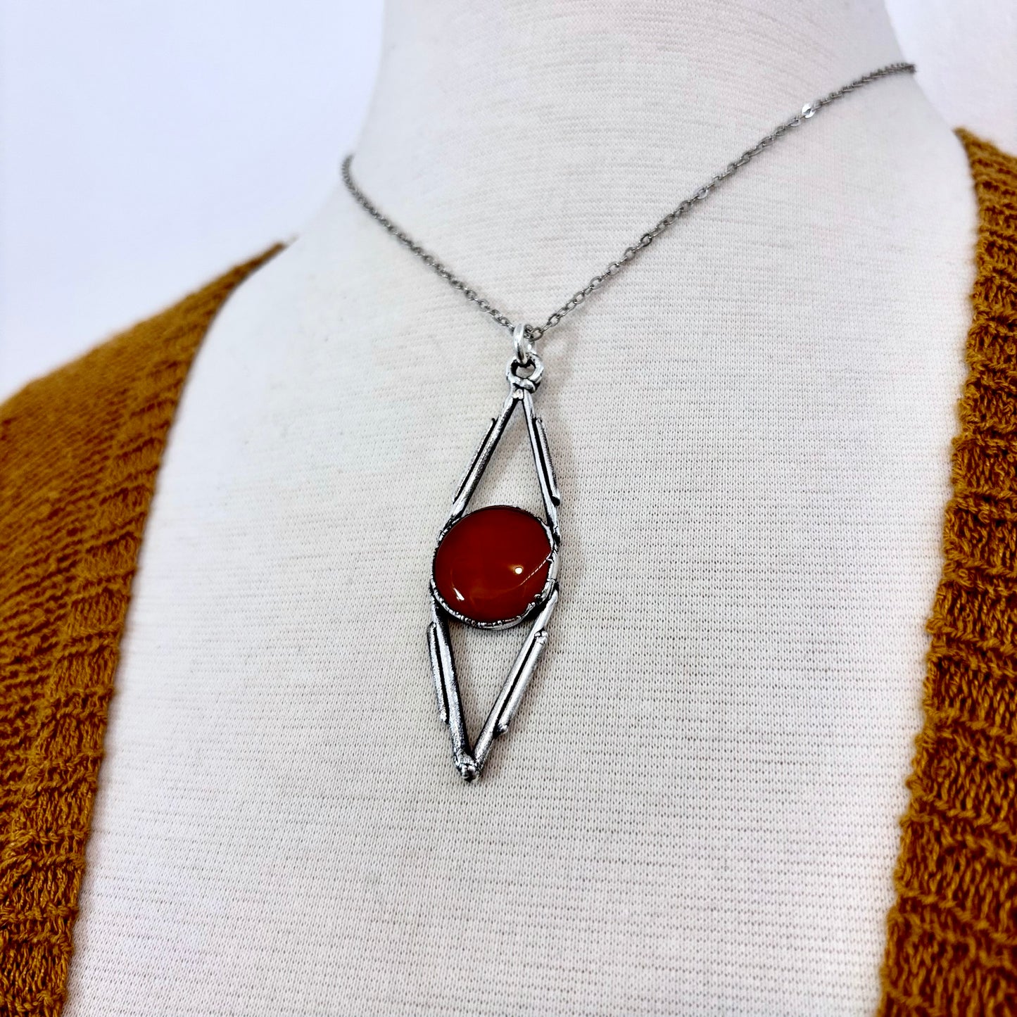 Red Carnelian Crystal Necklace in Fine Silver / Foxlark Collection - One of a Kind