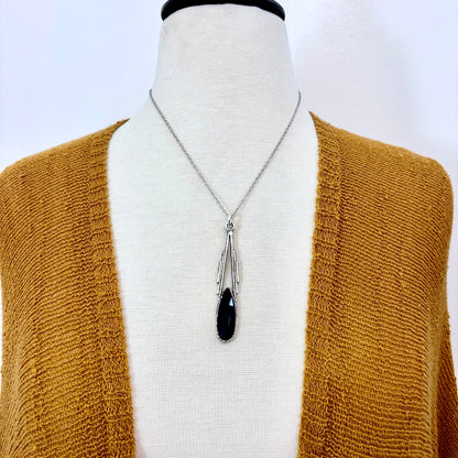 Black Onyx Crystal Necklace in Fine Silver / Foxlark Collection - One of a Kind