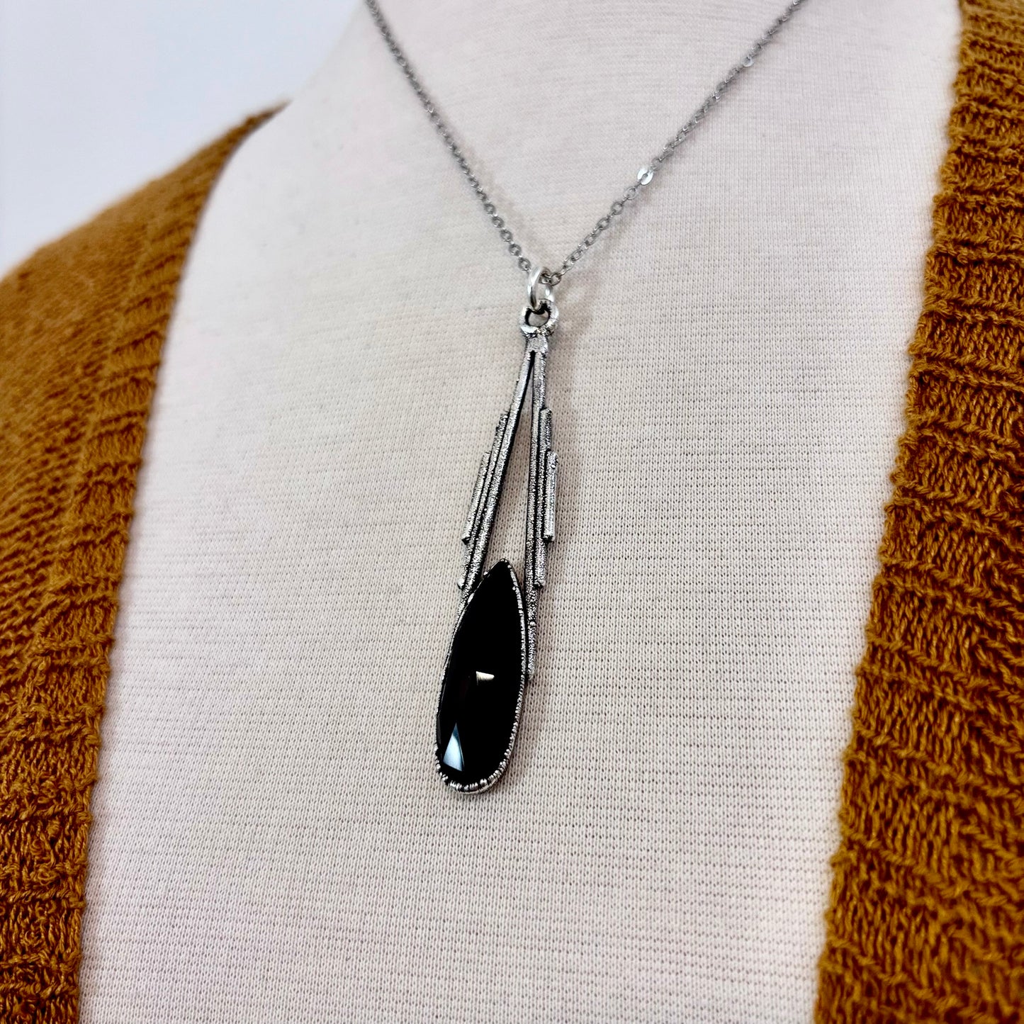 Black Onyx Crystal Necklace in Fine Silver / Foxlark Collection - One of a Kind