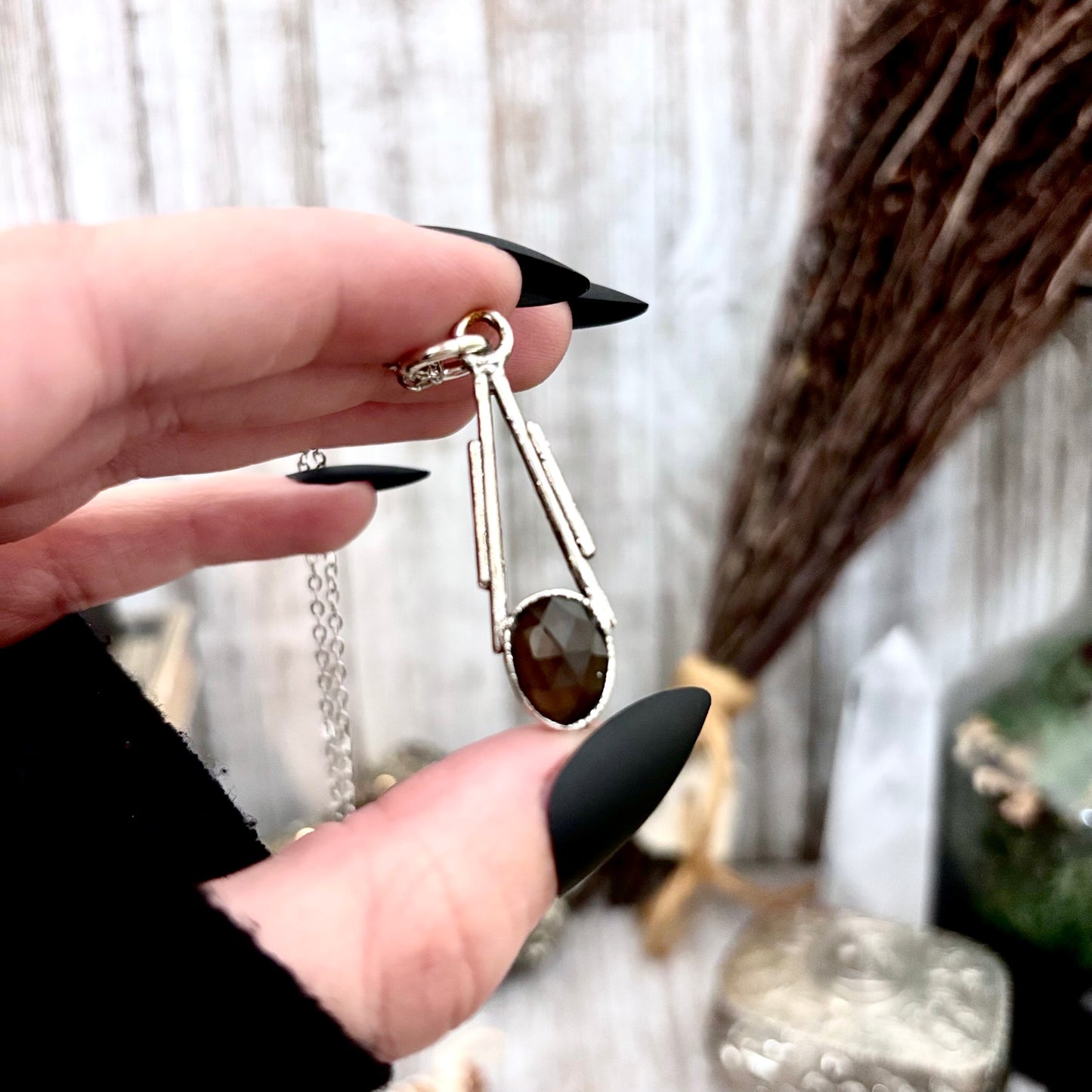 Smoky Quartz Crystal Necklace in Fine Silver / Foxlark Collection - One of a Kind