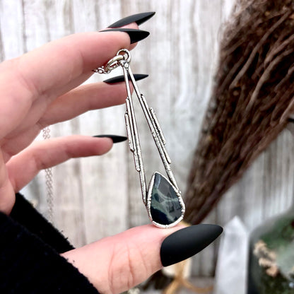 Spiderweb Obsidian Crystal Necklace in Fine Silver / Foxlark Collection - One of a Kind