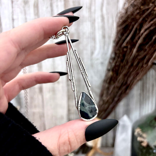 Spiderweb Obsidian Crystal Necklace in Fine Silver / Foxlark Collection - One of a Kind