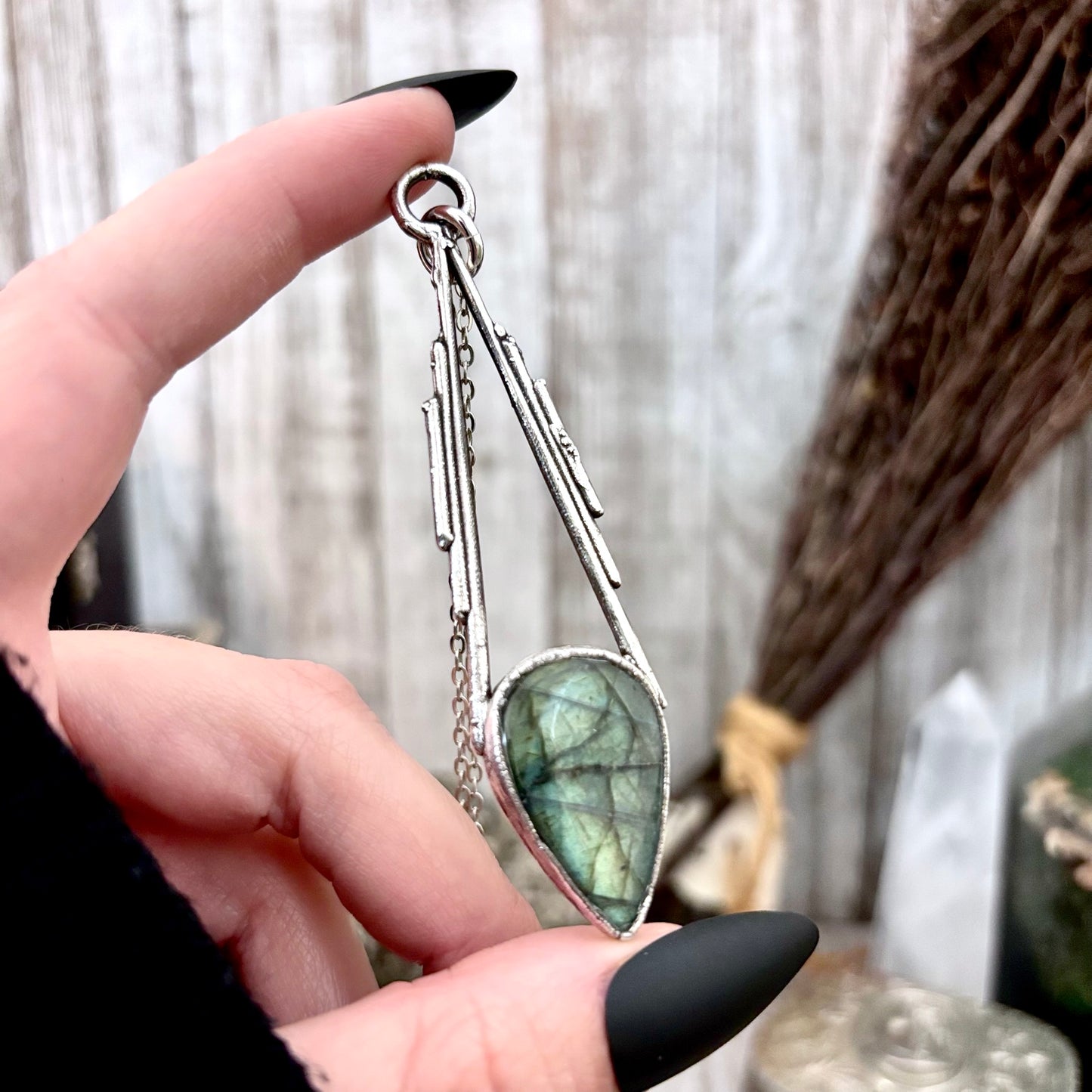 Blue Labradorite Crystal Necklace in Fine Silver / Foxlark Collection - One of a Kind