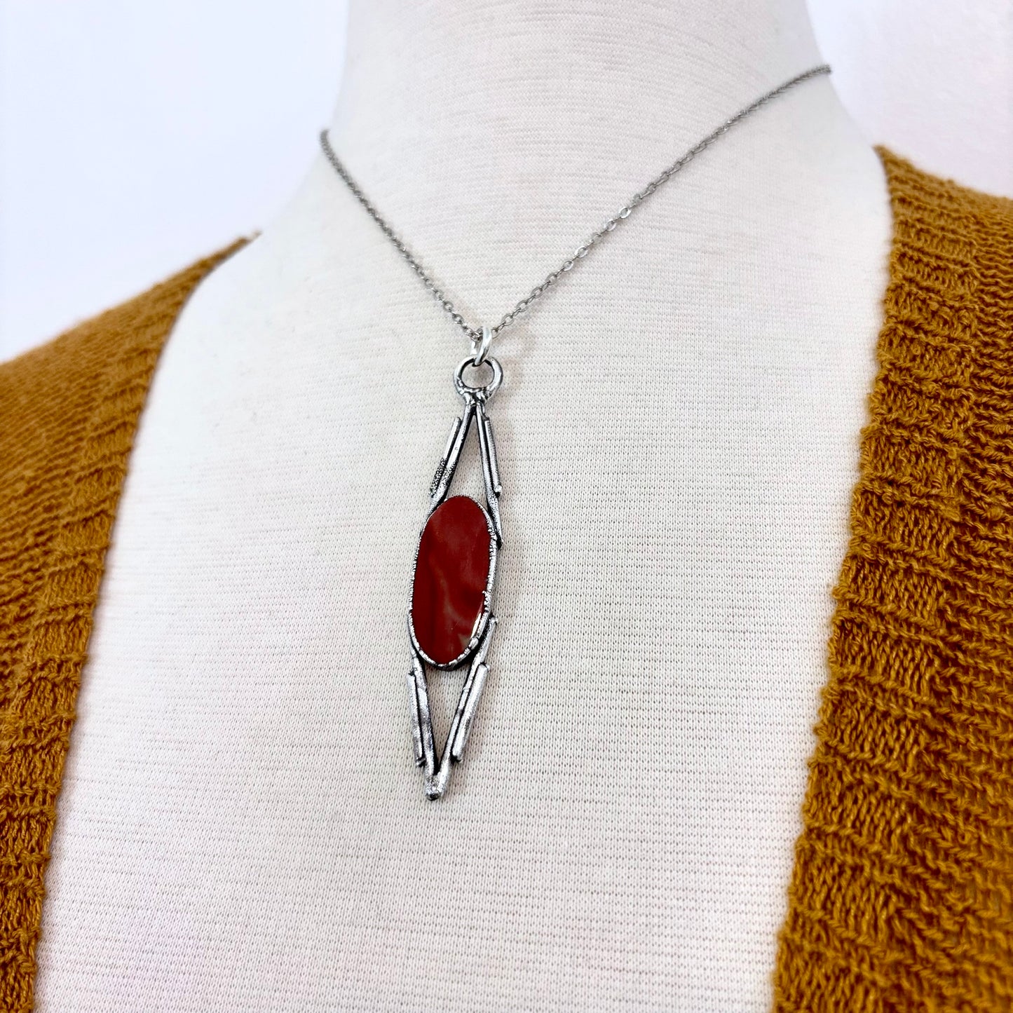 Red Mookaite Crystal Necklace in Fine Silver / Foxlark Collection - One of a Kind