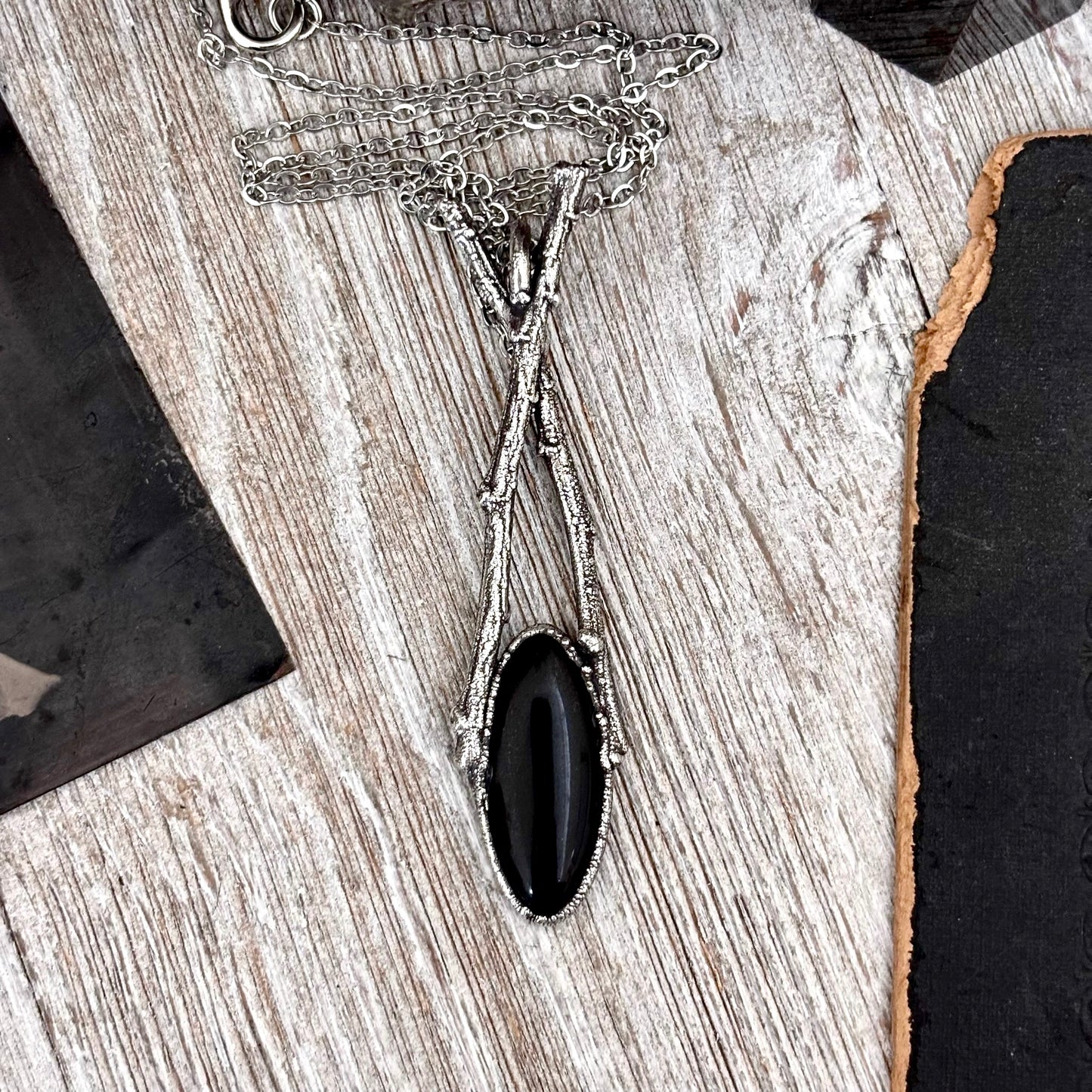 Black Onyx Crystal Necklace in Silver / Sticks & Stones Collection