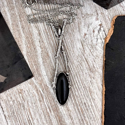 Black Onyx Crystal Necklace in Silver / Sticks & Stones Collection