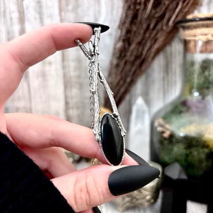 Black Onyx Crystal Necklace in Silver / Sticks & Stones Collection