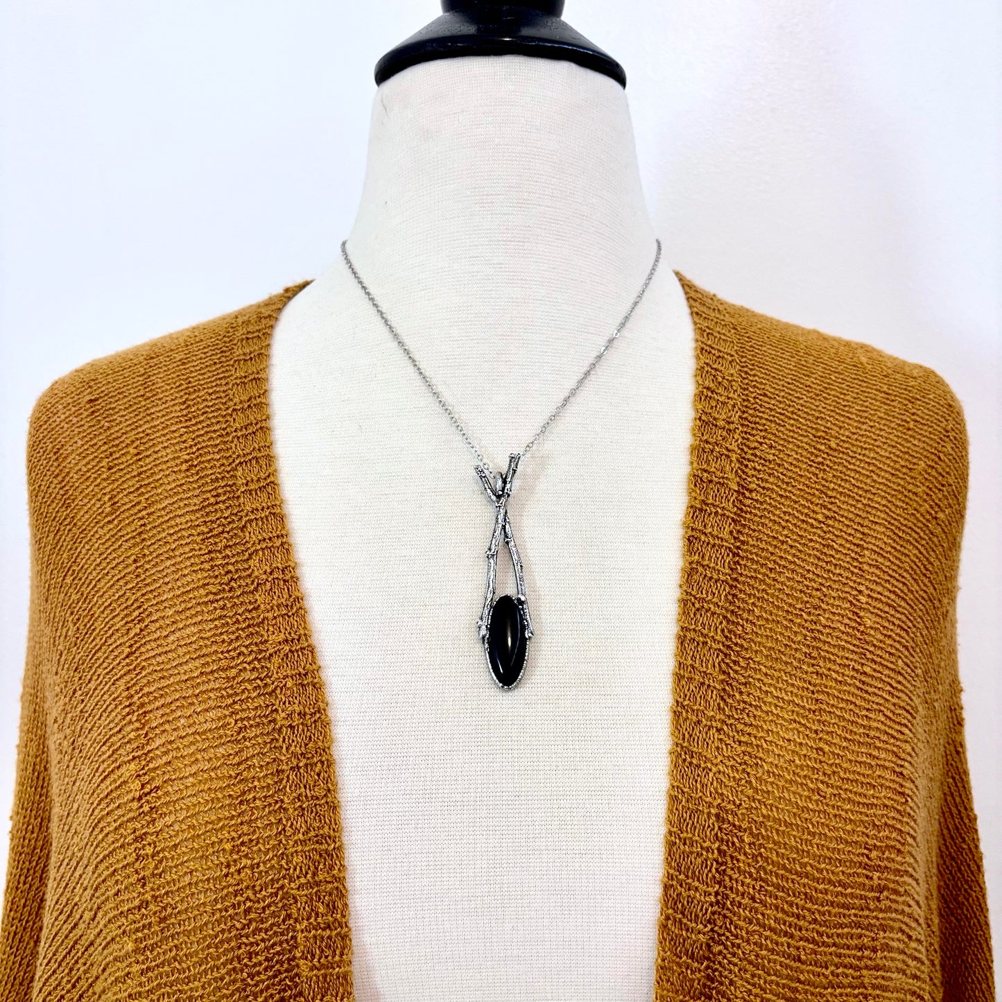 Black Onyx Crystal Necklace in Silver / Sticks & Stones Collection