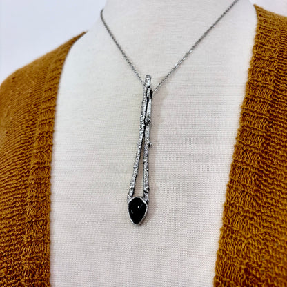 Black Onyx Crystal Necklace in Silver /Sticks & Stones Collection