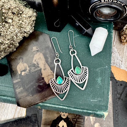 Tibetan Turquoise Long Dangle Drop Earrings in Fine Silver