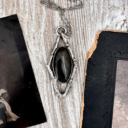 Gold Sheen Obsidian Crystal Necklace in Silver /Sticks & Stones Collection